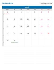 Kalender 2024 April