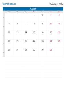 Kalender 2024 Augusti