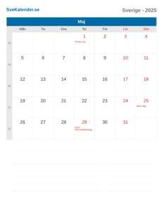 Kalender 2025 Maj