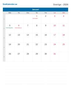 Kalender 2026 Januari