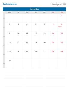 Kalender 2026 November