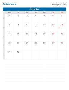 Kalender 2027 November