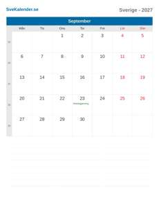Kalender 2027 September