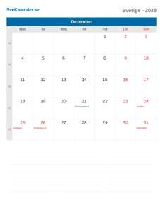 Kalender 2028 December