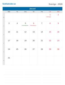 Kalender 2028 Januari