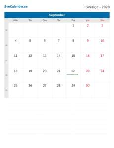 Kalender 2028 September